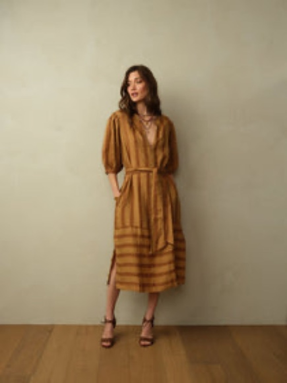 Road to Nowhere Striped Midi Dress with Tie Waist